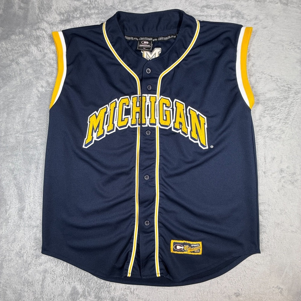 Vintage Colosseum Michigan Baseball Jersey Men XL Maize Blue Sleeveless Embroide